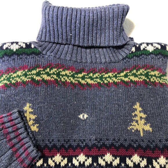 VTG Woolrich Wool blend Blue sweater Christmas Trees Reindeer Women Size Small - Picture 1 of 8